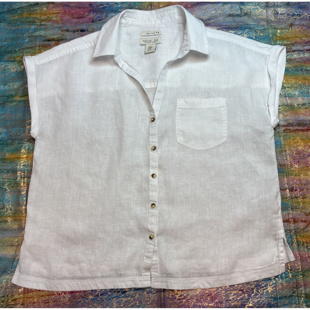 Rachel Zoe women's 100% linen button front top boxy fit beachy Size Medium
